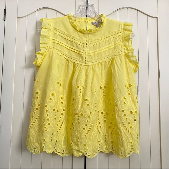 Honey & T Yellow Eyelet & Lace Babydoll Top Sleeveless High Neck Size Small NWT - Picture 1 of 12